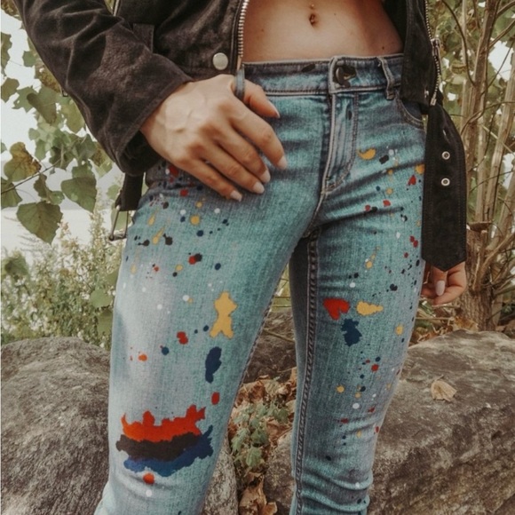 Alice + Olivia Joana Paint Splatter Skinny Jeans Stretch Pockets Zipper Size 26 - Picture 5 of 16
